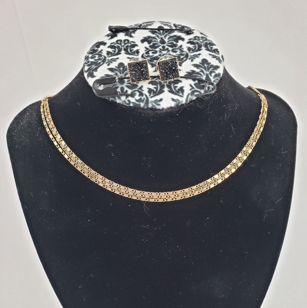 Violet Harper Isla Layered Necklace with Black Druzy Earrings